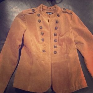 Military Style Fitted Suede Blazer